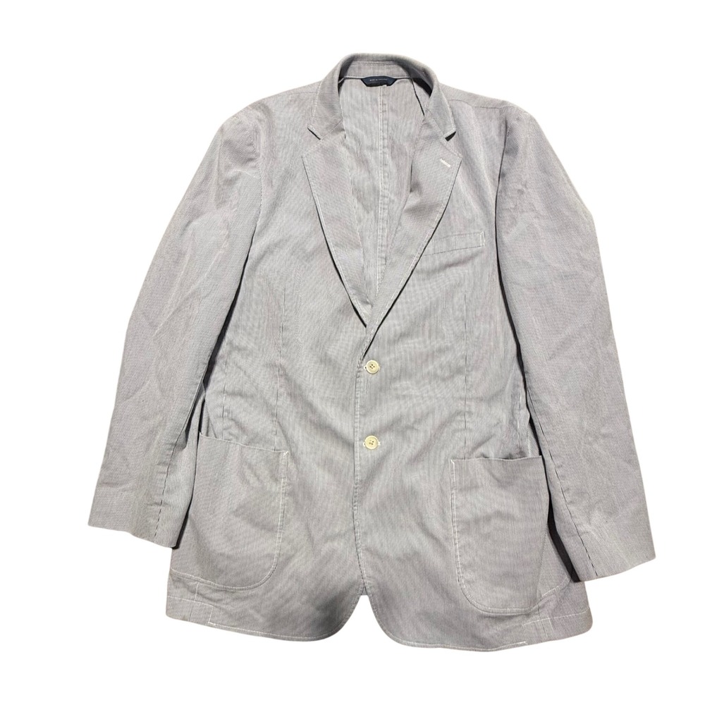 Brooks Brothers Regent Fit Blazer Blue White Seersucker Stripe Preppy Coastal